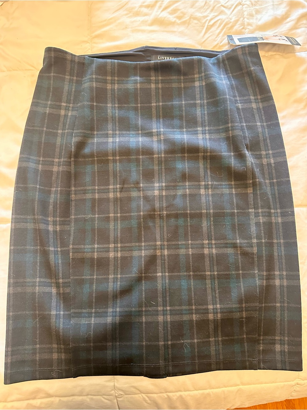 Liverpool Black and Dark Green Plaid Pencil Skirt